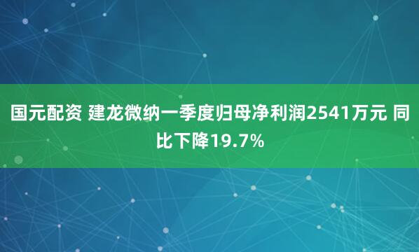 国元配资 建龙微纳一季度归母净利润2541万元 同比下降19.7%
